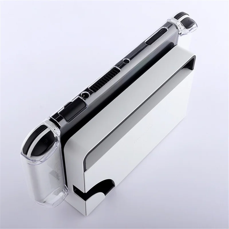 For Nintendo Switch OLED Protector Transparent Hard PC Case with Kickstand - Transparent Red