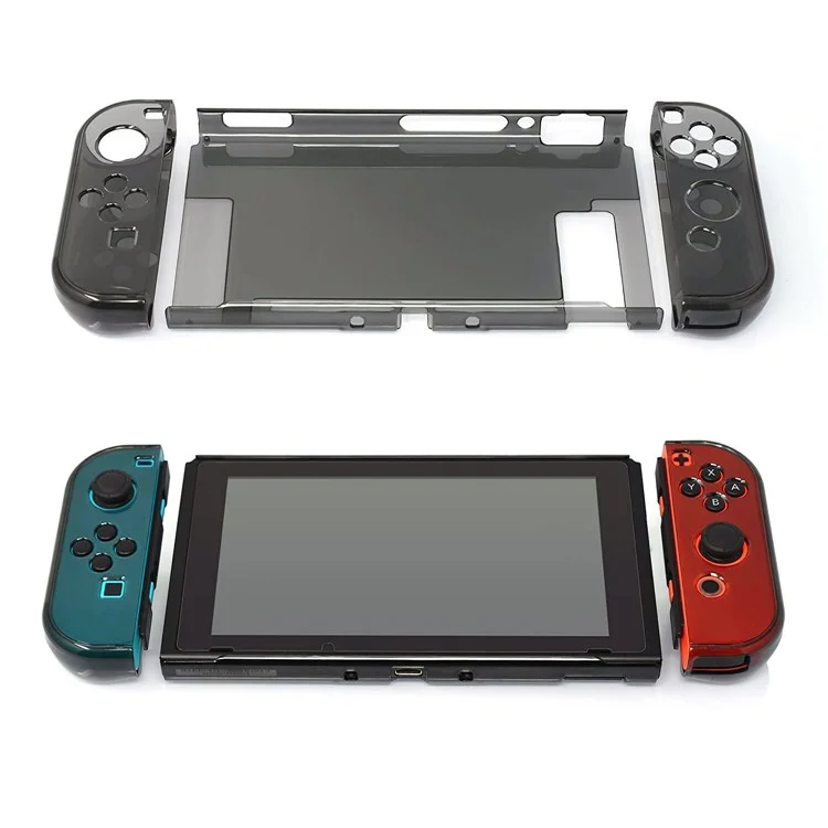 For Nintendo Switch 5 in 1 Split Design Transparent PC Anti-drop Protective Case - Transparent Black