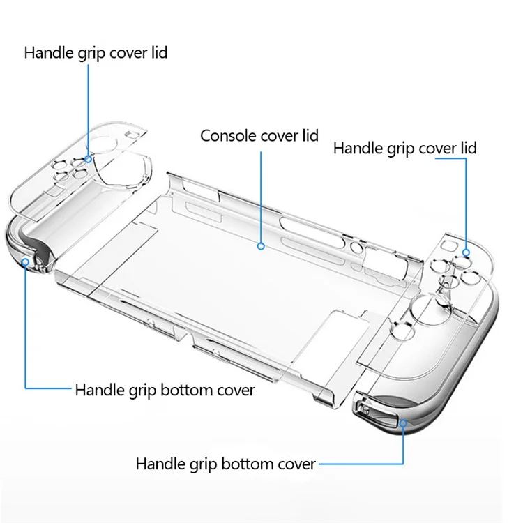 For Nintendo Switch 5 in 1 Split Design Transparent PC Anti-drop Protective Case - Transparent Black