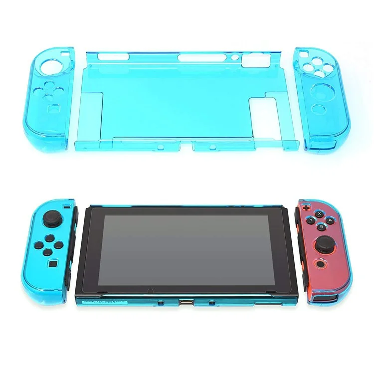 For Nintendo Switch 5 in 1 Split Design Transparent PC Anti-drop Protective Case - Transparent Blue