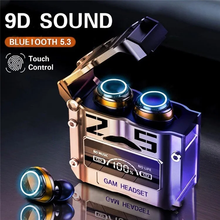 M25 Mecha Design Bluetooth-compatible Earphone Digital Display TWS Gaming Wireless In-ear Headset - Black