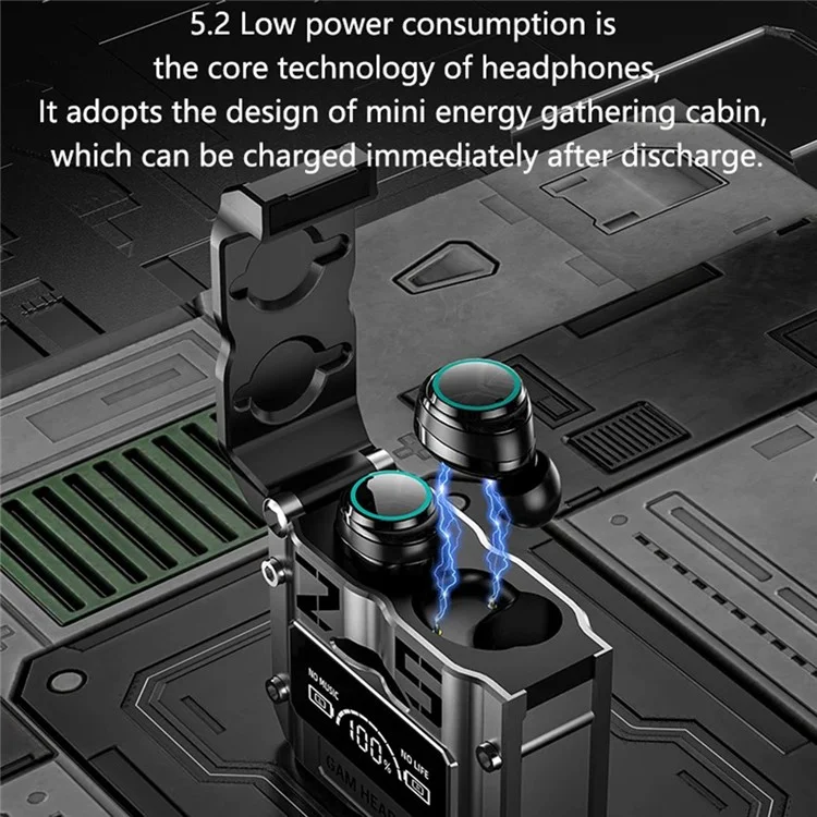 M25 Mecha Design Bluetooth-compatible Earphone Digital Display TWS Gaming Wireless In-ear Headset - Black