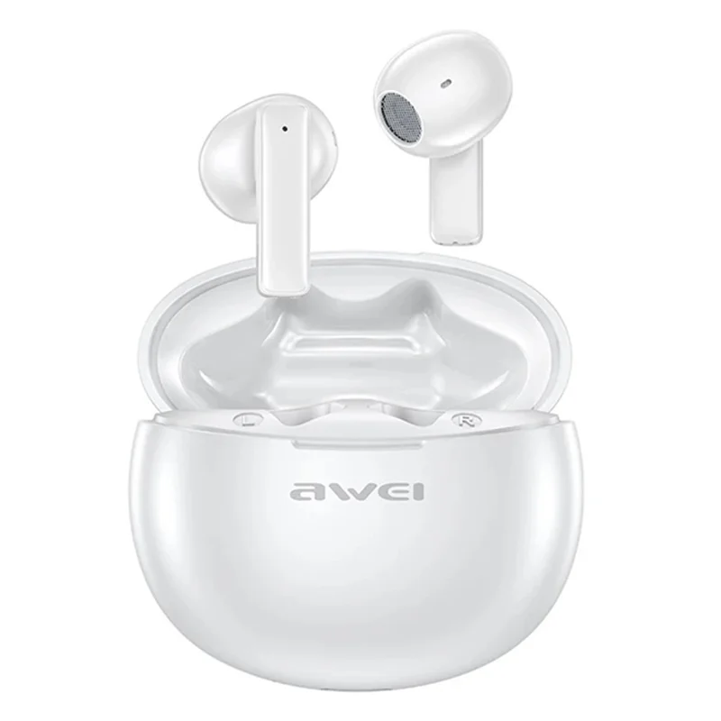 AWEI T87 Bluetooth-compatible TWS Earphones Stereo HiFi ENC Noise Reduction Earbuds with Charging Case - White
