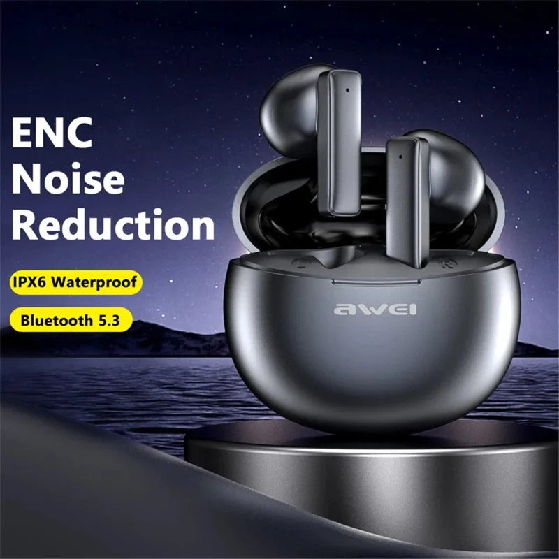 AWEI T87 Bluetooth-compatible TWS Earphones Stereo HiFi ENC Noise Reduction Earbuds with Charging Case - White