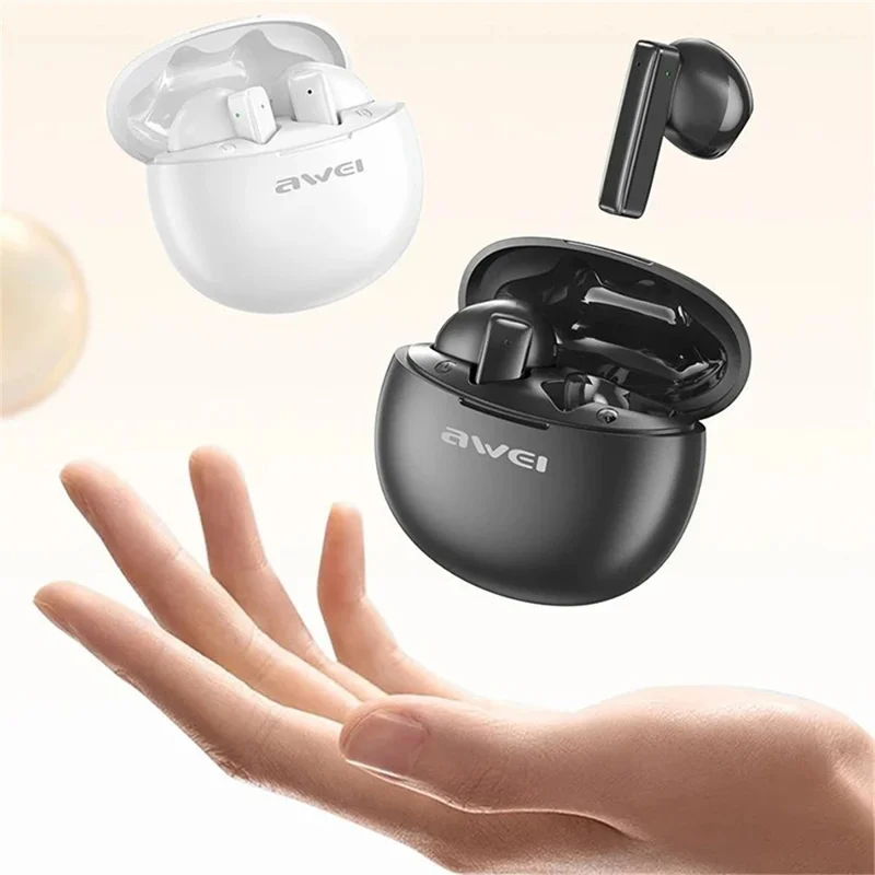 AWEI T87 Bluetooth-compatible TWS Earphones Stereo HiFi ENC Noise Reduction Earbuds with Charging Case - White