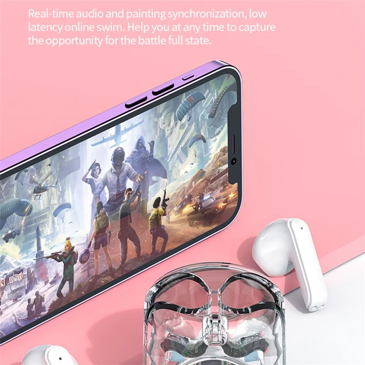TM70 TWS Bluetooth Earphone Dynamic Lighting HiFi Stereo Earbuds with Transparent Charging Case - Verde