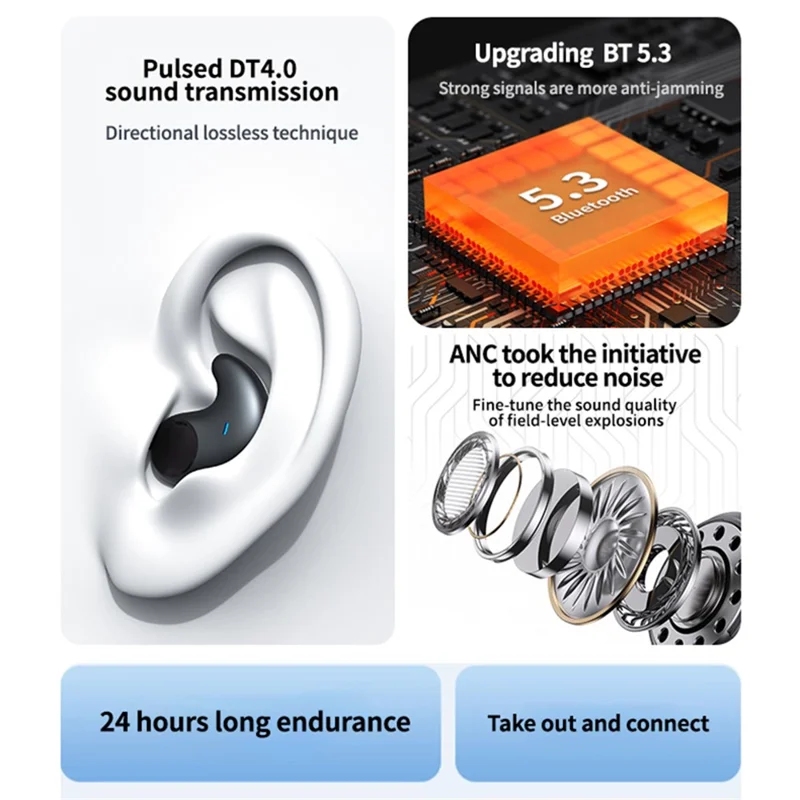 SM01 TWS Digital Display Bluetooth-compatible Earphone Mini Sleep Earbuds Wireless Music Headset - Black