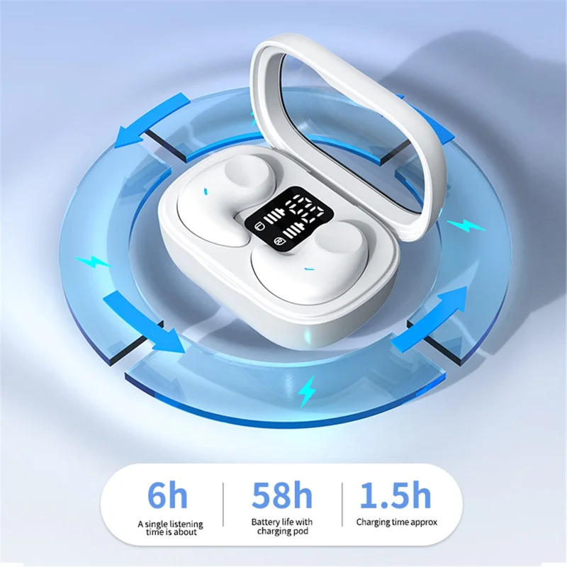 SM01 TWS Digital Display Bluetooth-compatible Earphone Mini Sleep Earbuds Wireless Music Headset - Black