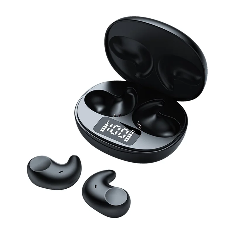 SM02 TWS Bluetooth-compatible Earphone Mini Sleep Earbuds Digital Display Wireless Headset - Black
