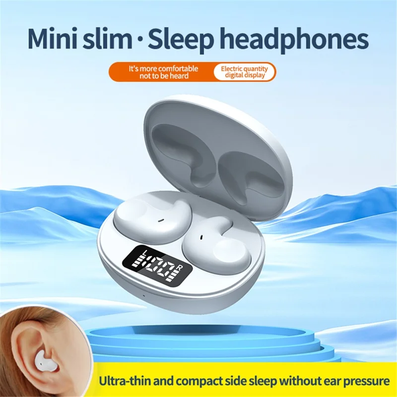 SM02 TWS Bluetooth-compatible Earphone Mini Sleep Earbuds Digital Display Wireless Headset - Black