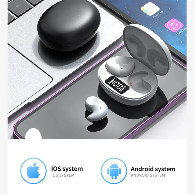 SM02 TWS Bluetooth-compatible Earphone Mini Sleep Earbuds Digital Display Wireless Headset - Black