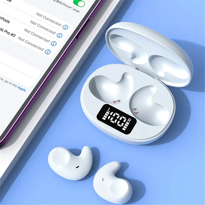 SM02 TWS Bluetooth-compatible Earphone Mini Sleep Earbuds Digital Display Wireless Headset - Black