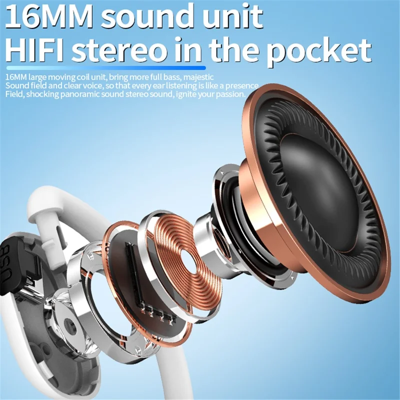 V21 Single Ear Rotating Hook Earphone OWS Bluetooth 5.4 Stereo Headphone - White