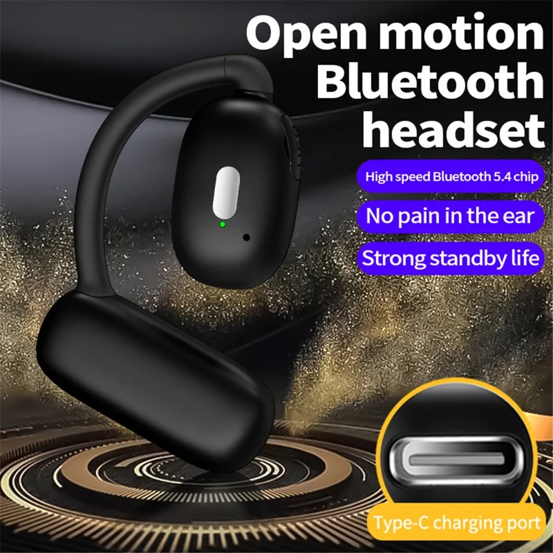 V21 Single Ear Rotating Hook Earphone OWS Bluetooth-compatible 5.4 Stereo Headphone - Black
