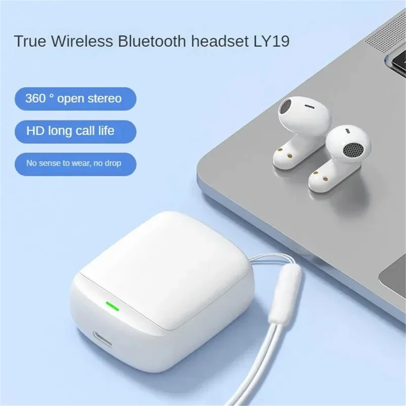 LY19 TWS Earphone Deep Bass Bluetooth-compatible 5.3 Earbuds Sports Noise Reduction Earphone with Charging Case - White