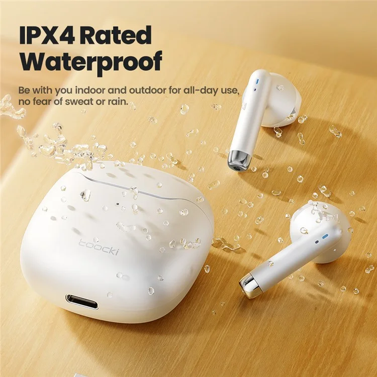 TOOCKI V08 Wireless Earphones TWS Bluetooth-compatible 5.3 Earbuds with Charging Case - White