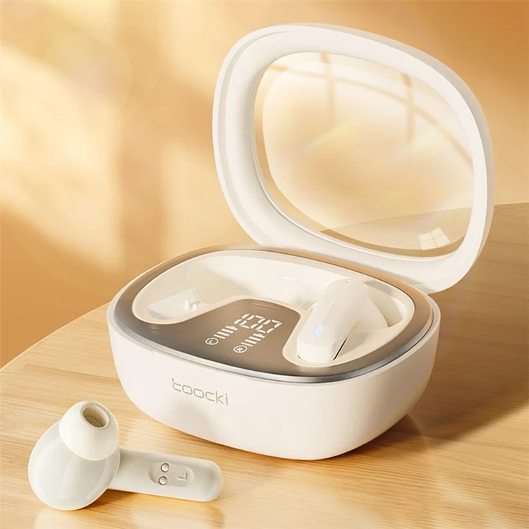 TOOCKI HE-068A TWS Bluetooth-compatible Earphone Waterproof Wireless Headset with Digital Display Function - Beige