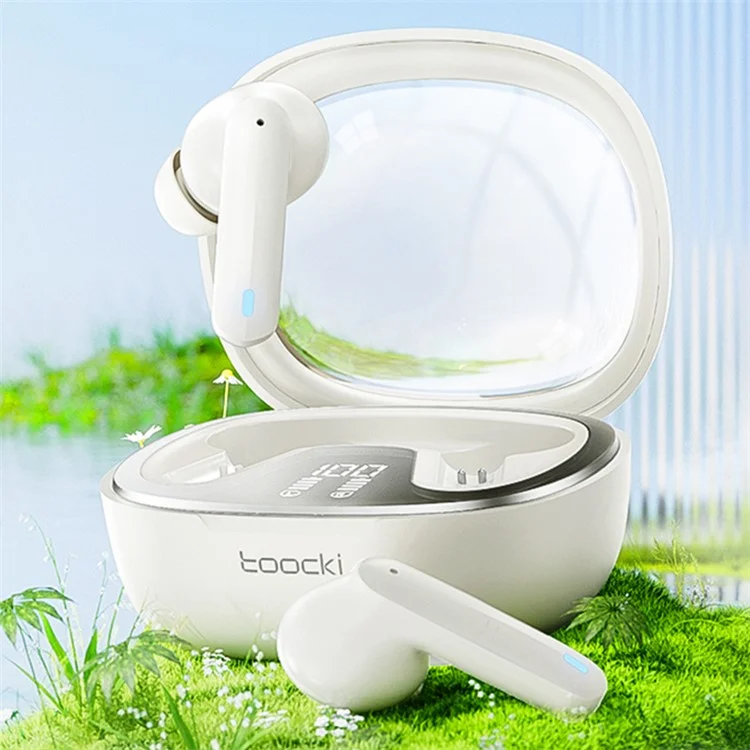 TOOCKI HE-068A TWS Bluetooth Fone de Ouvido à Prova D'água Com Função de Exibição Digital - Bege