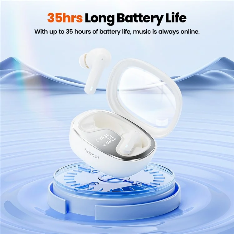 TOOCKI HE-068A TWS Bluetooth-compatible Earphone Waterproof Wireless Headset with Digital Display Function - Beige