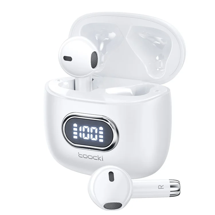 TOOCKI V05 Wireless Earphones TWS Bluetooth-compatible 5.3 Headset Digital Display Earbuds - White