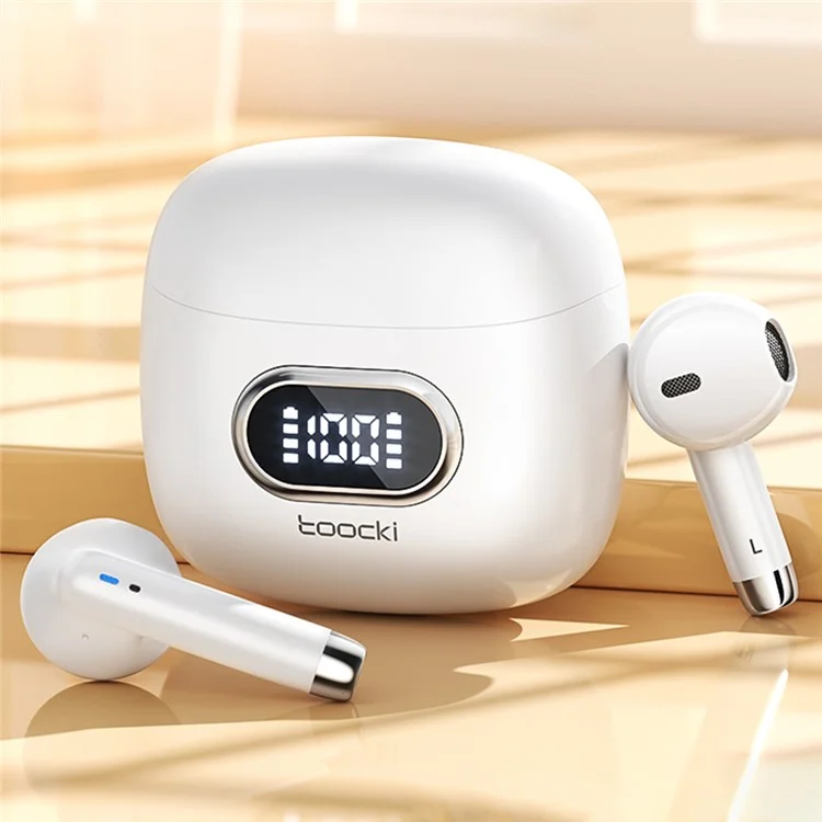 TOOCKI V05 Wireless Earphones TWS Bluetooth-compatible 5.3 Headset Digital Display Earbuds - White