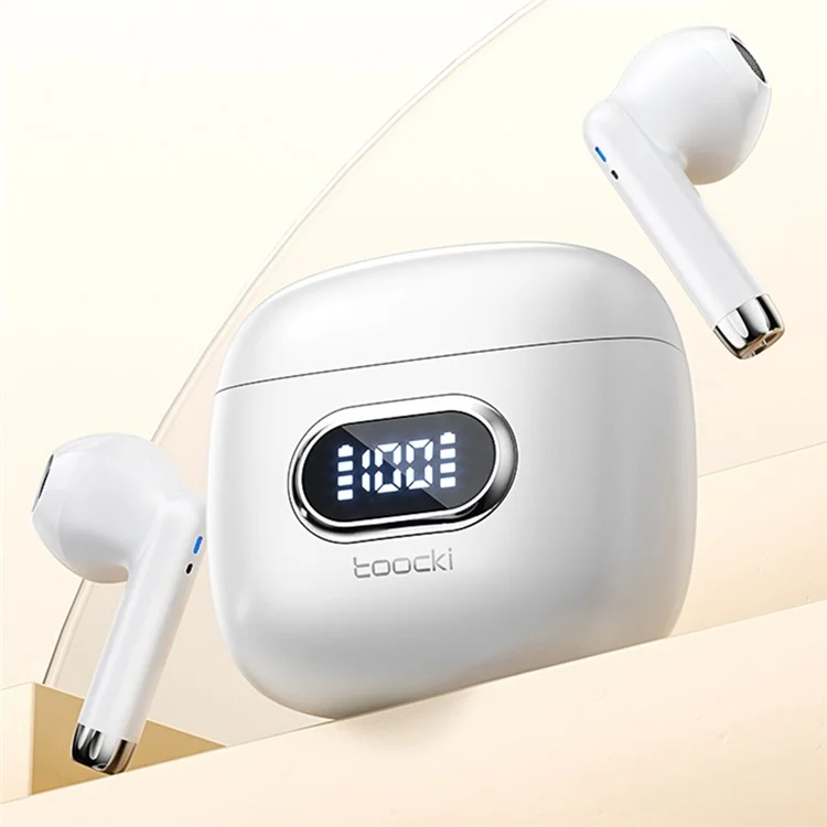TOOCKI V05 Wireless Earphones TWS Bluetooth-compatible 5.3 Headset Digital Display Earbuds - White