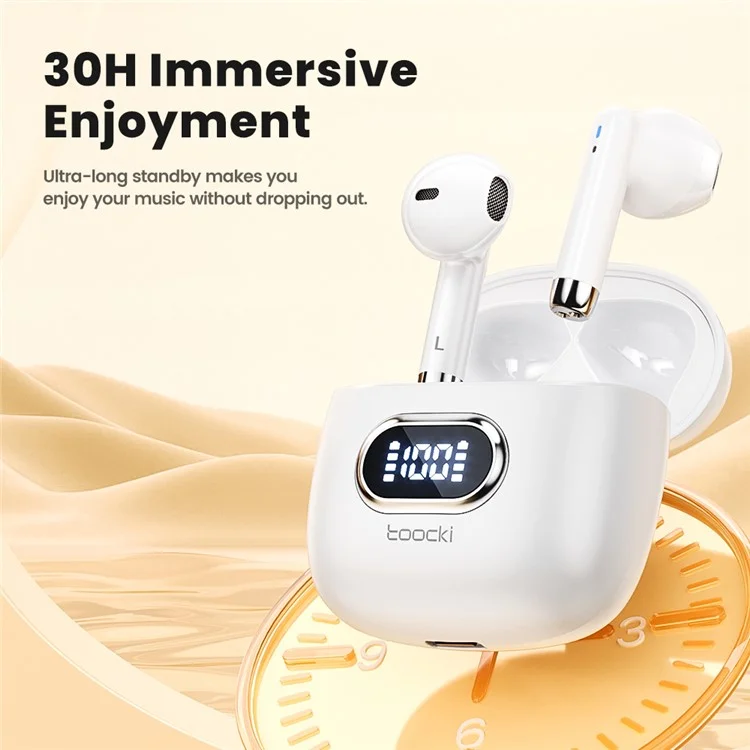 TOOCKI V05 Wireless Earphones TWS Bluetooth-compatible 5.3 Headset Digital Display Earbuds - White