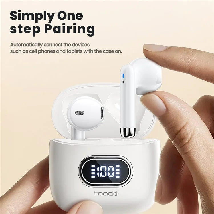 TOOCKI V05 Wireless Earphones TWS Bluetooth-compatible 5.3 Headset Digital Display Earbuds - White