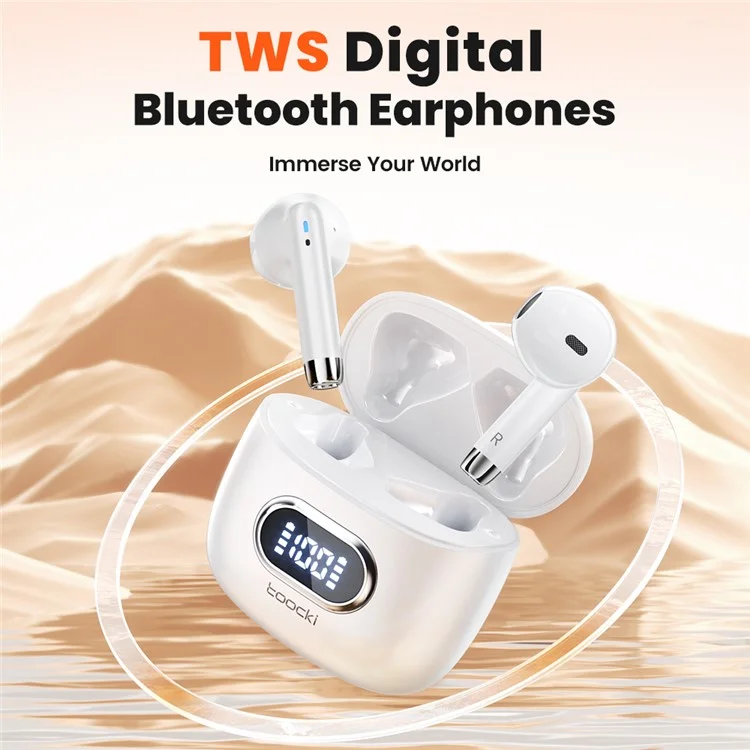 TOOCKI V05 Wireless Earphones TWS Bluetooth-compatible 5.3 Headset Digital Display Earbuds - White