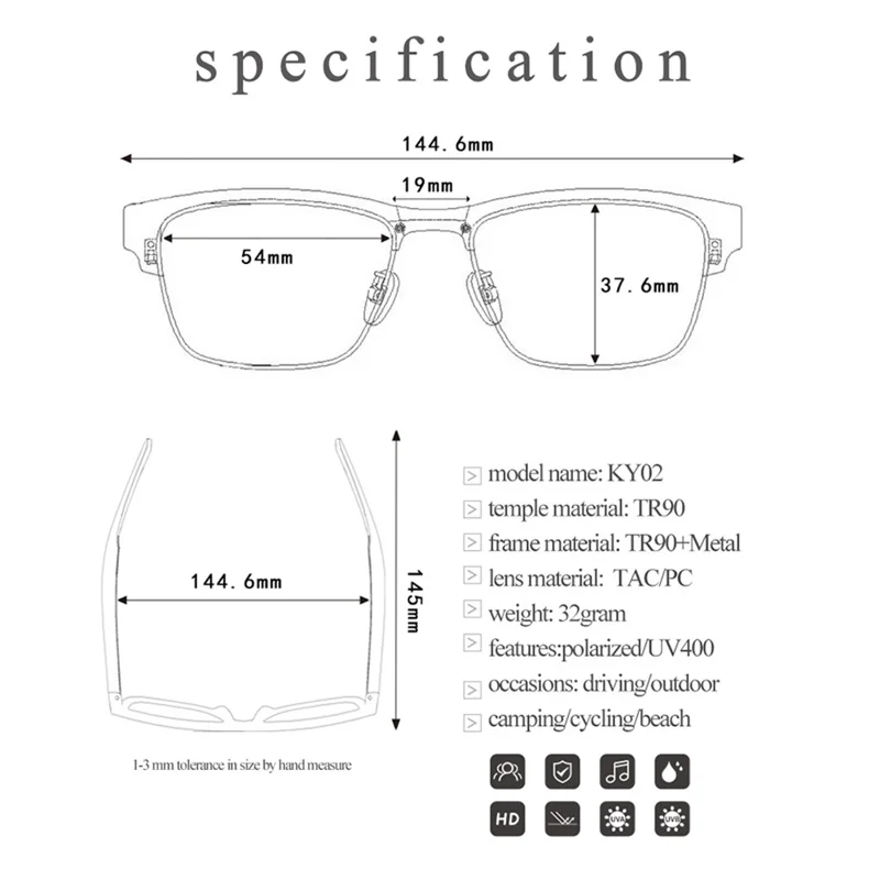 TWS Wireless Bluetooth-compatible Headphone Smart Glasses Headset Sunglasses - KY02S Gold
