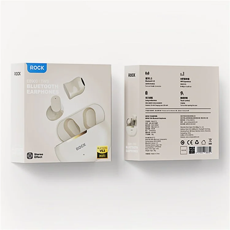 ROCK EB900 TWS Wireless Earphones Portable Stereo Music Headphones Type-C Bluetooth-compatible Earbuds