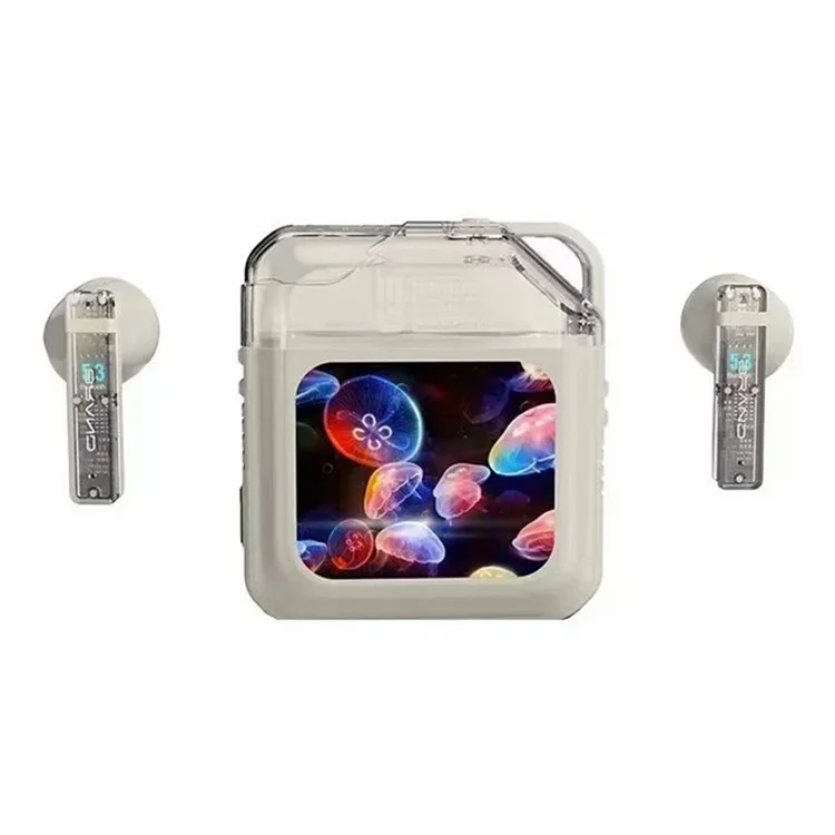 S10 Semi-in-ear Bluetooth-compatible Earphones with LED Full Color Touch Screen Charging Case, English Version - Beige