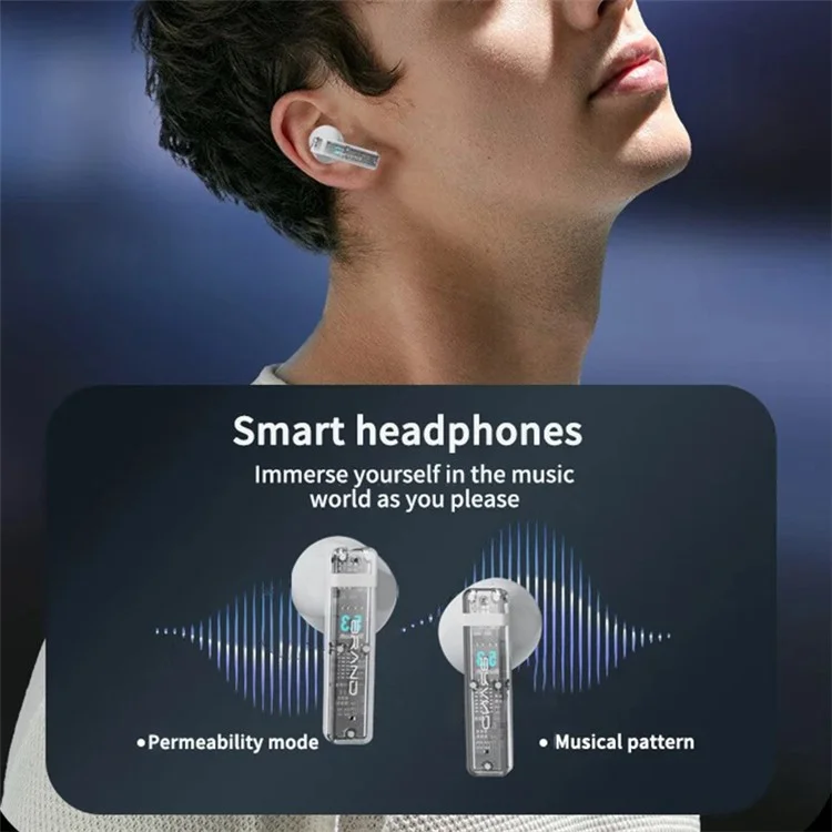 S10 Semi-in-ear Bluetooth-compatible Earphones with LED Full Color Touch Screen Charging Case, English Version - Beige