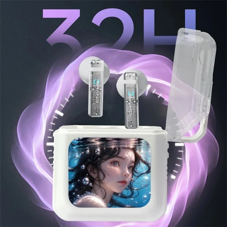 S10 Semi-in-ear Bluetooth Earphones with LED Full Color Touch Screen Charging Case, English Version - Beige