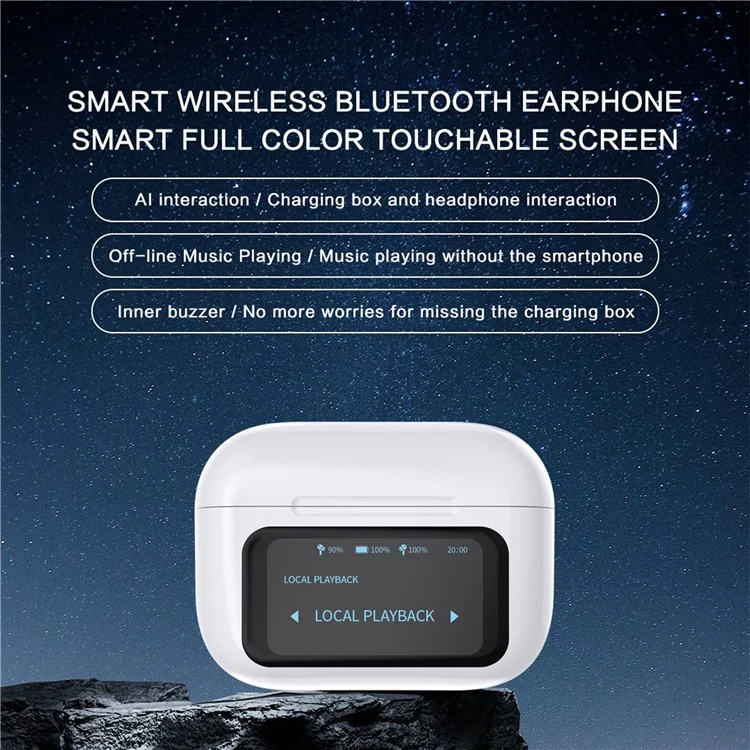 T68pro HiFi Sound In-ear Bluetooth Earphones with LED Full Color Touch Screen Charging Case, Version Anglaise - Argent