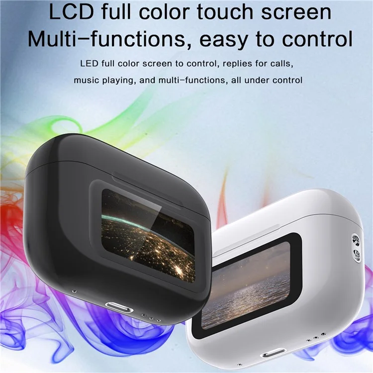 T68pro HiFi Sound In-ear Bluetooth Earphones with LED Full Color Touch Screen Charging Case, Version Anglaise - Argent