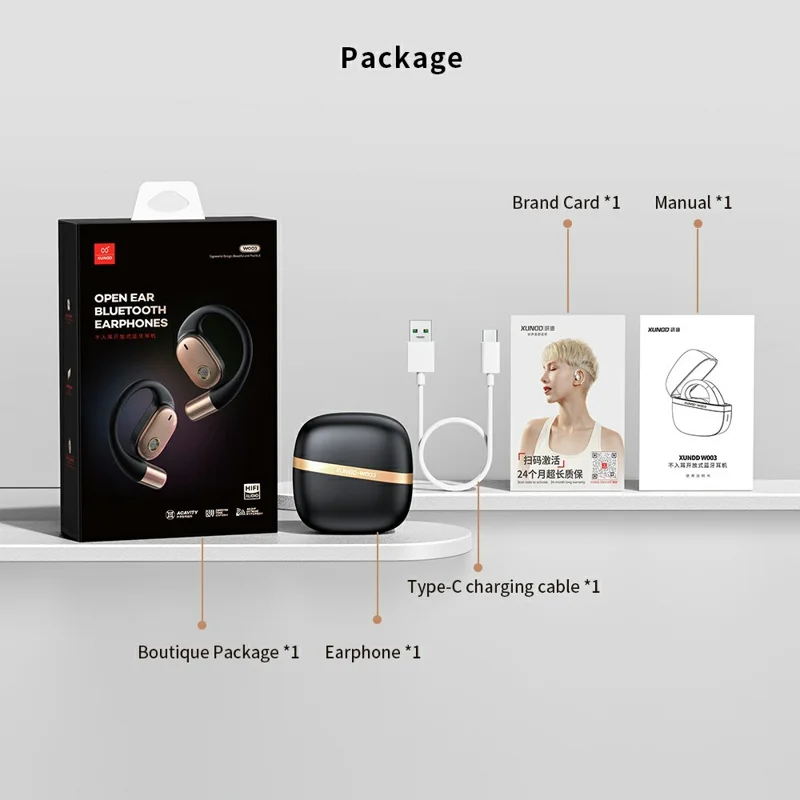 XUNDD W003 1 Paar Open-Oor Draadloze Headset Waterdichte Bluetooth-compatibele Oordopjes - Wit