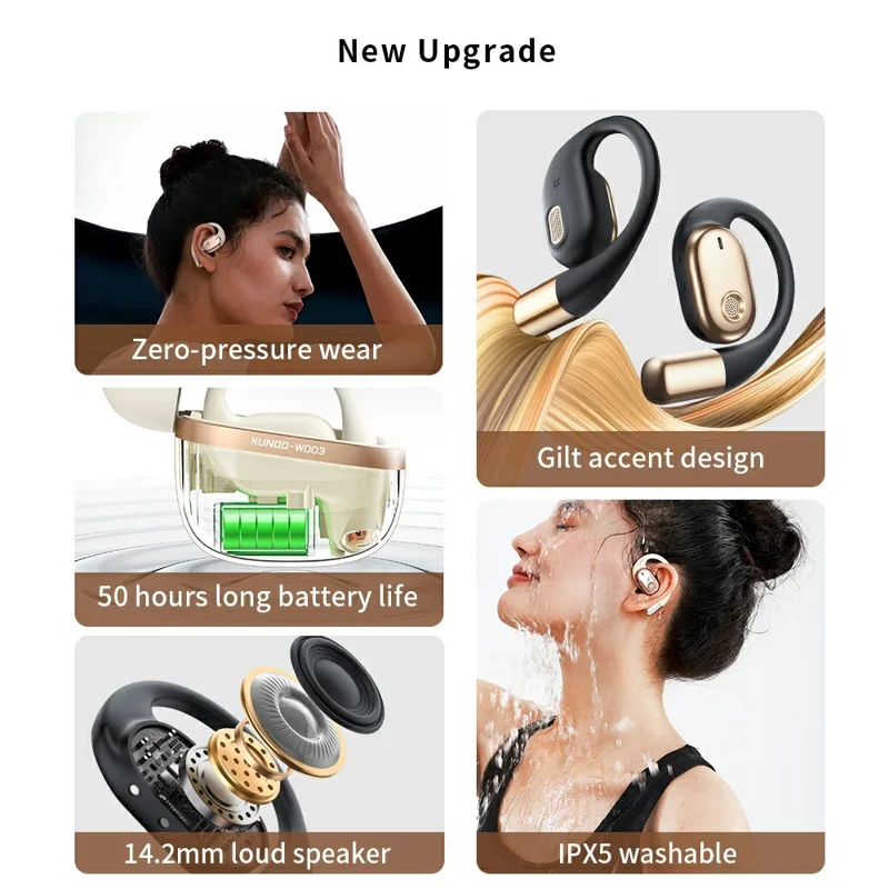 XUNDD W003 1 Paar Open-Oor Draadloze Headset Waterdichte Bluetooth-compatibele Oordopjes - Wit