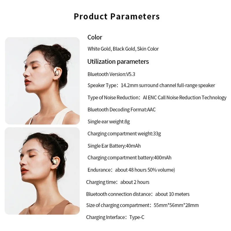 XUNDD W003 1 Paar Open-Oor Draadloze Headset Waterdichte Bluetooth-compatibele Oordopjes - Wit