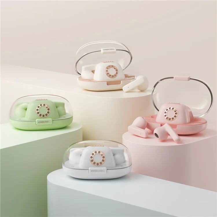 ICARER FAMILY Retro Phone Shape Wireless Earphone Bluetooth-compatible 5.3 Headphones - Beige