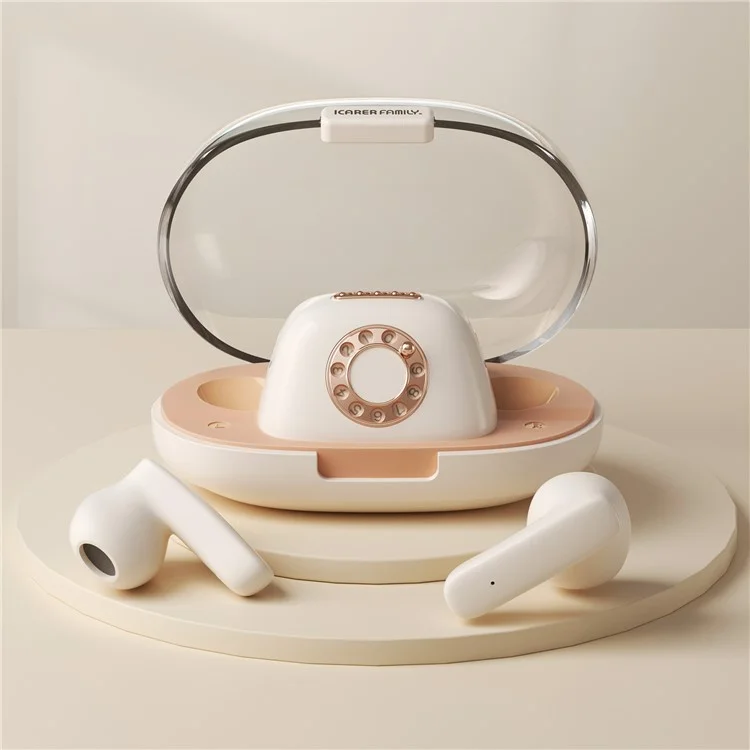 ICARER FAMILY Retro Phone Shape Wireless Earphone Bluetooth-compatible 5.3 Headphones - Beige