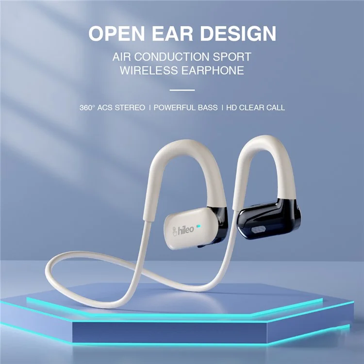 HILEO Hi77 Air Conduction Open Ear Bluetooth Headphones Sports Wireless Earphones - Branco