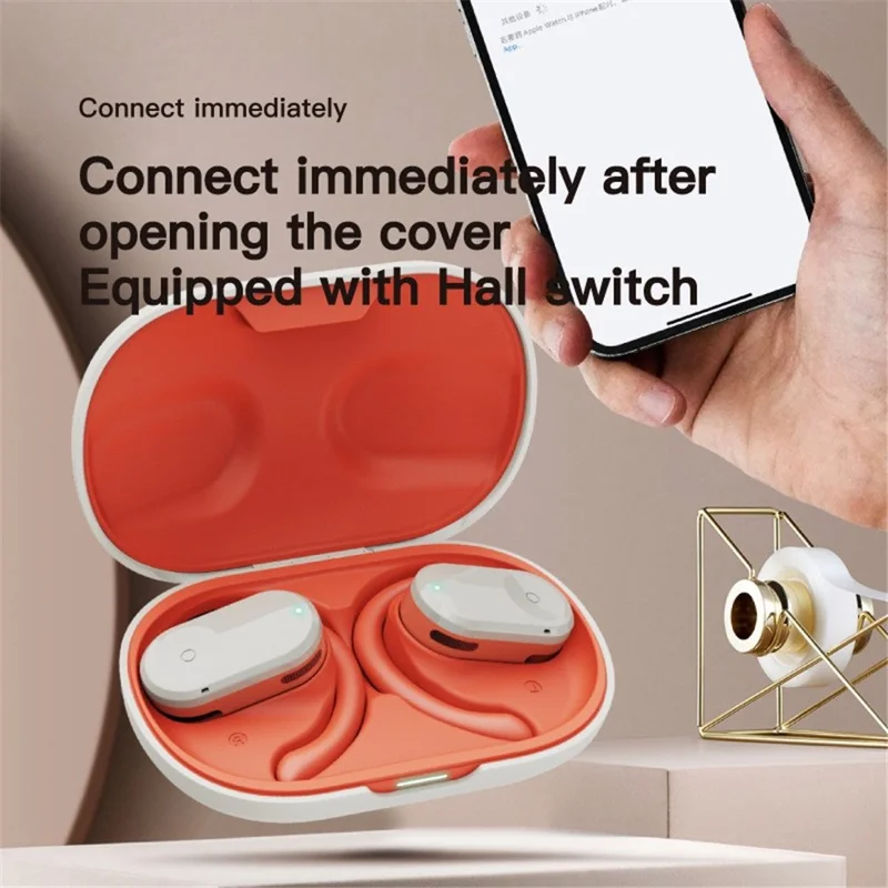 Q2 OWS Bluetooth-compatible 5.3 Earphone Bone Conduction Ear Hanging Stereo Music Headset - White+Orange