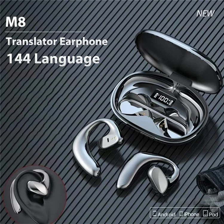 M8 144 Languages Translation Earphones Noise Reduction Smart Voice Translator TWS Bluetooth-compatible Headset - White