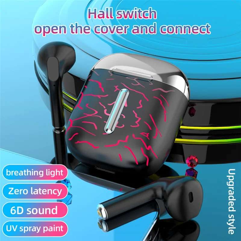 T19 TWS Bluetooth-compatible Earphones with RGB Breathing Light Wireless Gaming Headphones - Silver