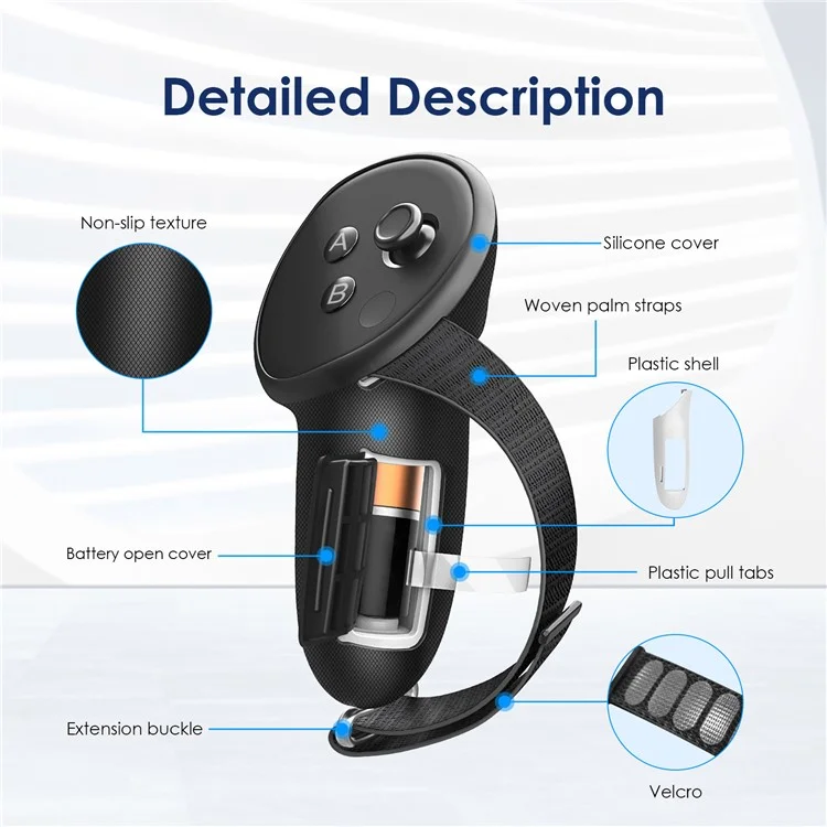 1 Par de Luvas de Silicone Líquido para o Controlador de Manipulação da Meta Quest 3 VR com Tira de Nylon Antiderrapante