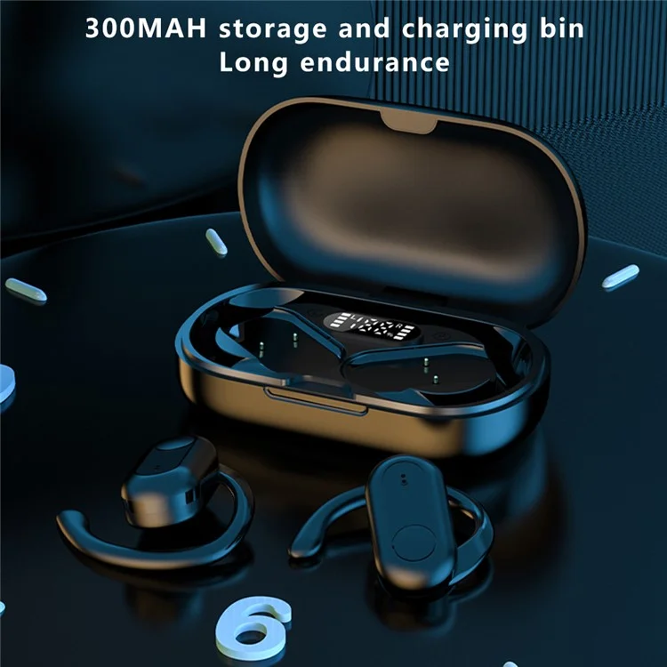 T20 OWS Bluetooth-compatible Earphones Noise Reduction Rotary Ear Hook Wireless Earbuds - Black