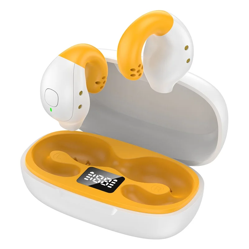 R18 Dolphin Shape Ear Clip Headphones HiFi Sound Bluetooth 5.3 Wireless Earbuds - White+Yellow