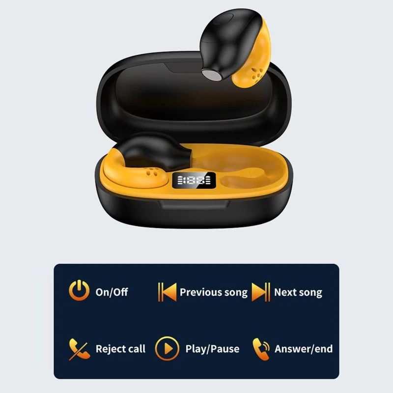 R18 Dolphin Shape Ear Clip Headphones HiFi Sound Bluetooth 5.3 Wireless Earbuds - White+Yellow