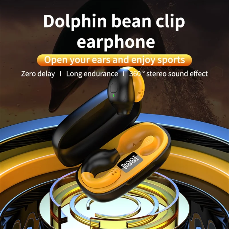 R18 Dolphin Shape Ear Clip Headphones HiFi Sound Bluetooth 5.3 Wireless Earbuds - White+Yellow